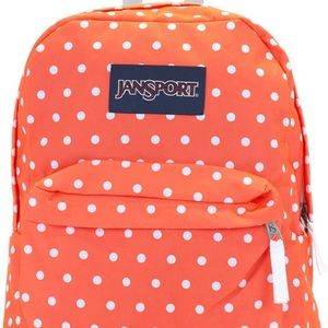 Jansport SuperBreak Backpack (Tahitian Orange/white dots)